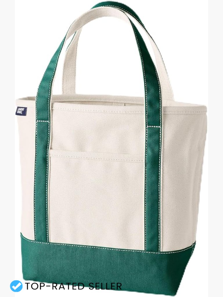 Canvas Open Top Tote With 5 Pockets Structured Base Shoulder Bag